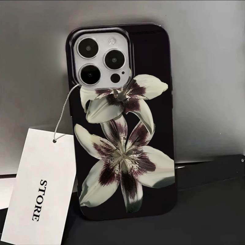 

Vintage Black Lily Flower Pattern Design Protective Cover for iPhone 17 16 15 14 13 12 11 Series Pro Max Plus iphone 15 ProMax