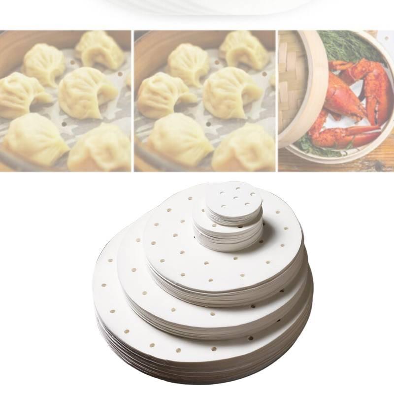 Disposable 100pcs Perforated Bamboo Steamer Liner Round Non Stick Paper Fryer