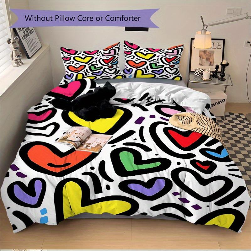 3pcs Colorful Hearts Bedding Set, Breathable and Soft, Suitable for All Seasons, Ideal for Home Use, Suitable for Bedroom Decor yy250821216
