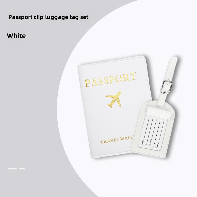 "PU Leather Luggage Tag & Passport Cover Set with Cross-Border Airplane Design"