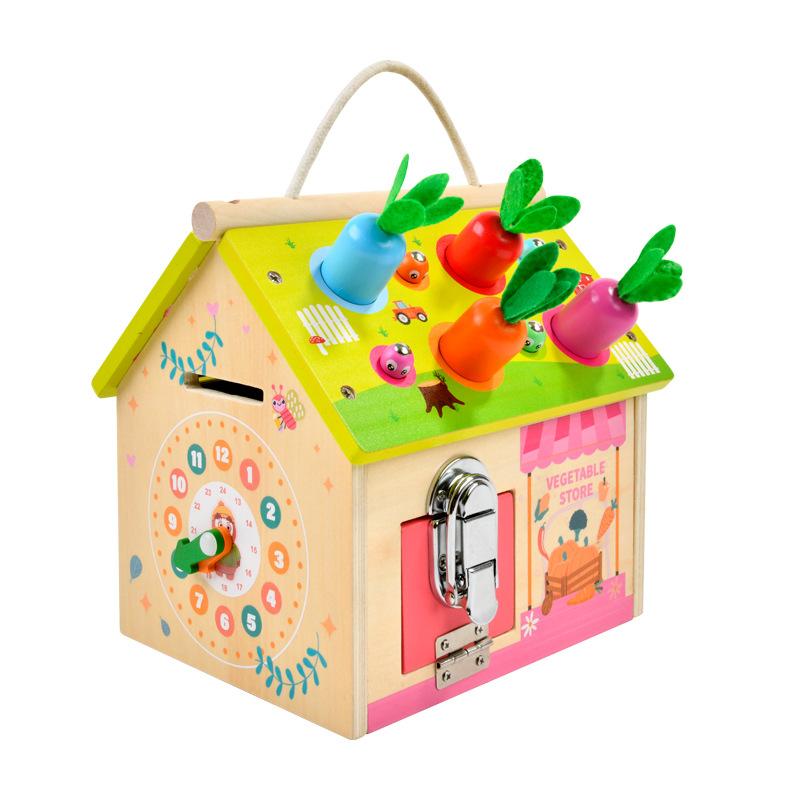 Wooden Early Childhood Education Montessori Busy House Unlocking Box Multifunctional Pairing Cognitive Toys