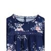 Amazon's new loose top fat mm meat cover top navy blue floral lace-up wooden ear edge loose short-sleeved T-shirt