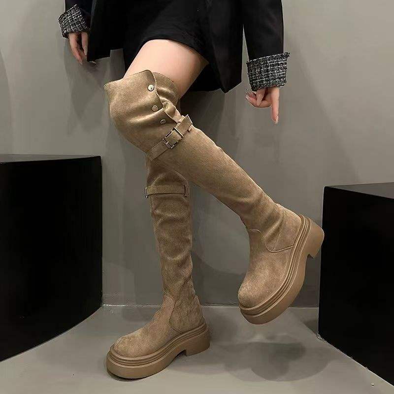 Knee boots Children's boots 2025 new autumn and winter two wear folded small thick-soled elastic high knight boots