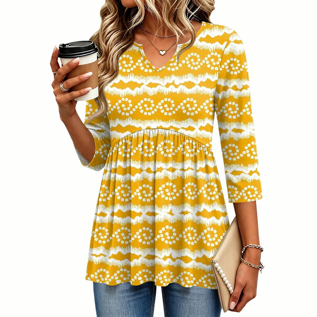 Women's Casual Striped V-Neck Three-Quarter Sleeve Blouse for Everyday Wear
