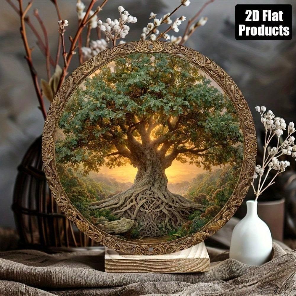 Round Tree of Life Metal Wall Art, Vintage Aluminum Sign 8x8 Inch, Retro Home Decor for Bar Cafe Living Room