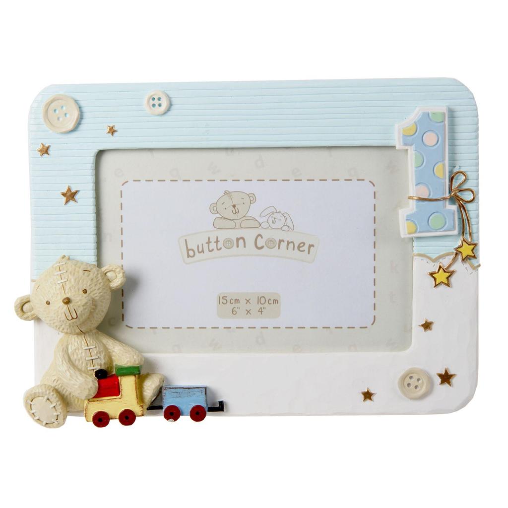 Button Corner Resin Photo Frame 1st Birthday Blue 6 X 4
