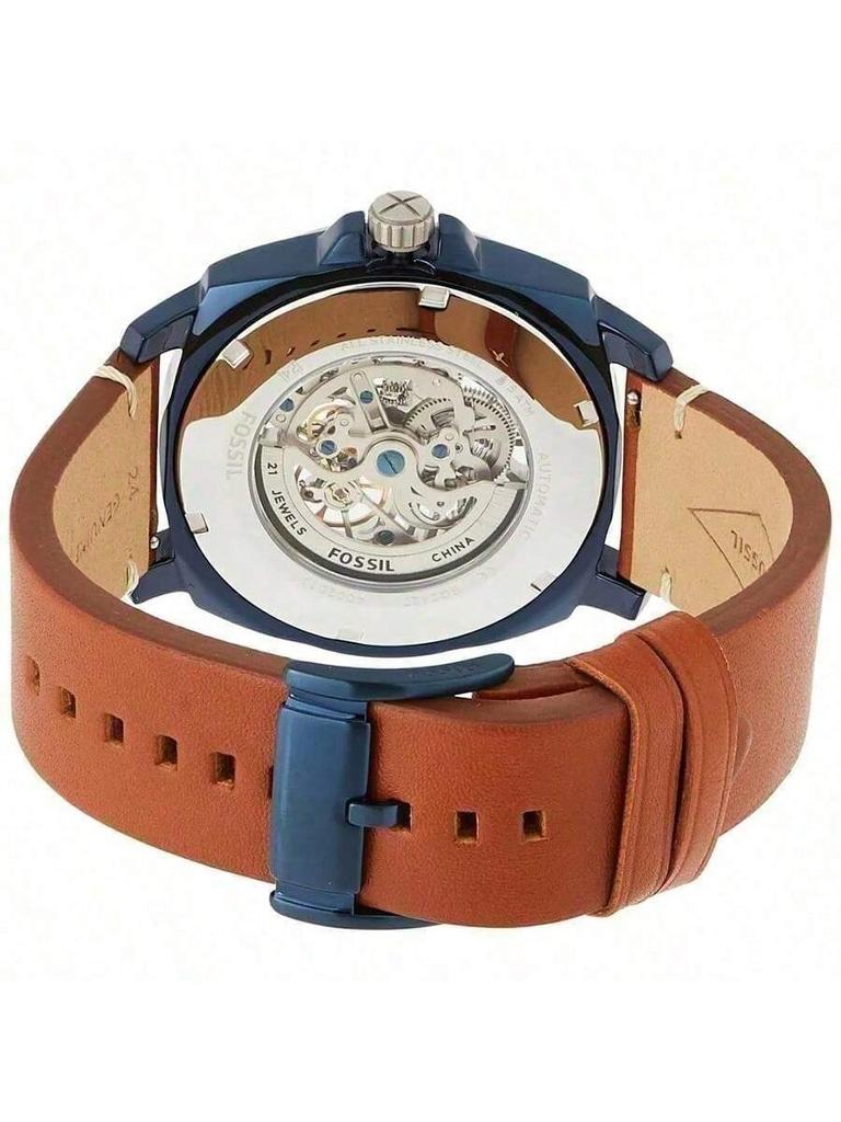 Herren-Automatik-Mechanik-Uhr, Lederarmband, 3-Zeiger-Design, Edelstahlgehäuse/Kratzfestes Glas ME3135