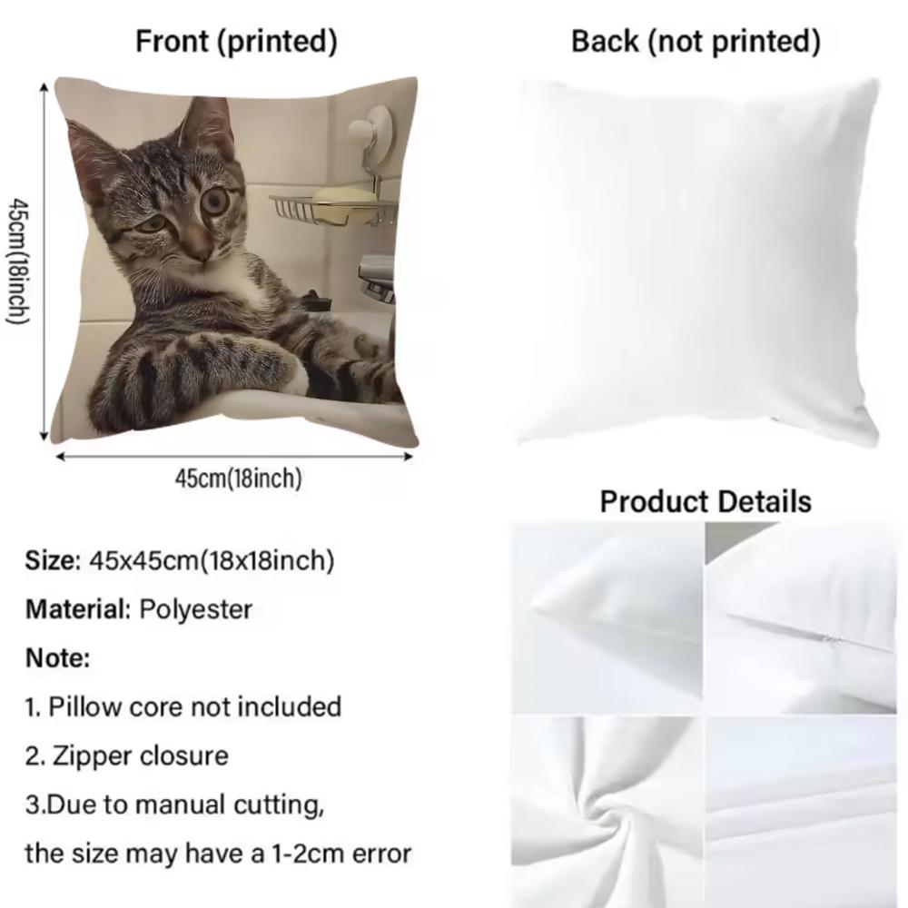 Pet Cat Funny Memes Cushion Cover Soft Decorative Pillow Case Suitable For Bedroom Sofa Car Travel Use