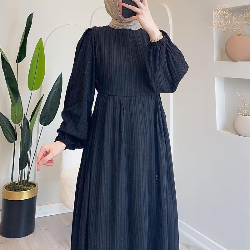 2025 Autumn Women's Muslim Lantern Sleeve Dress - Elegant and Comfortable