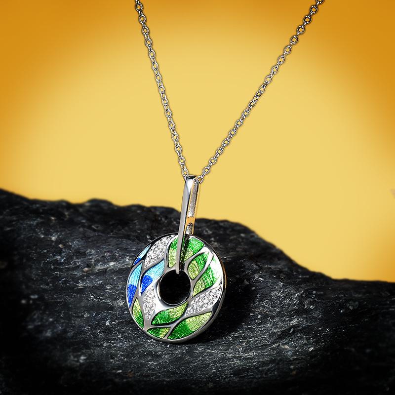 Newest For Women Genuine 925   Green Bamboo Leaves Luminous CZ Trendy Jewelry Handmade Enamel Jewelry