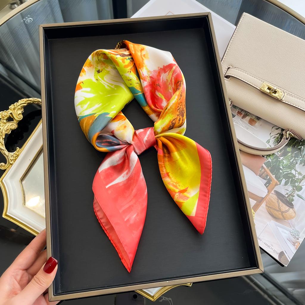 Luxury Silk Hair Square Scarf Women Satin Neck Tie Hand Wrist Foulard Summer Print Shawl Wraps Head Kerchief Hijab Bandana