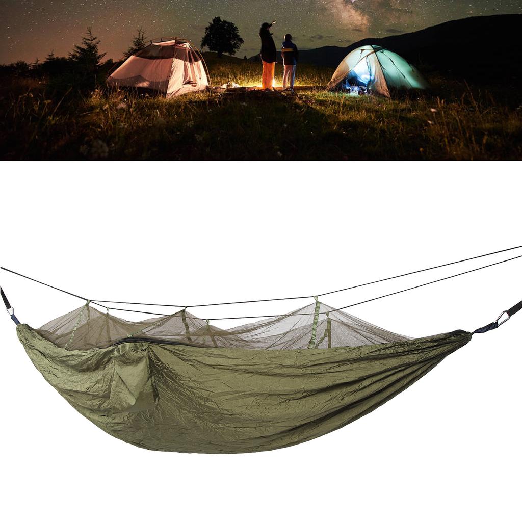 Camping Hammock with Net 210T Nylon Fabric Anti Fall Foldable Dark OD Green 440.9lb Portable Hammocks for Ourdoor Travel