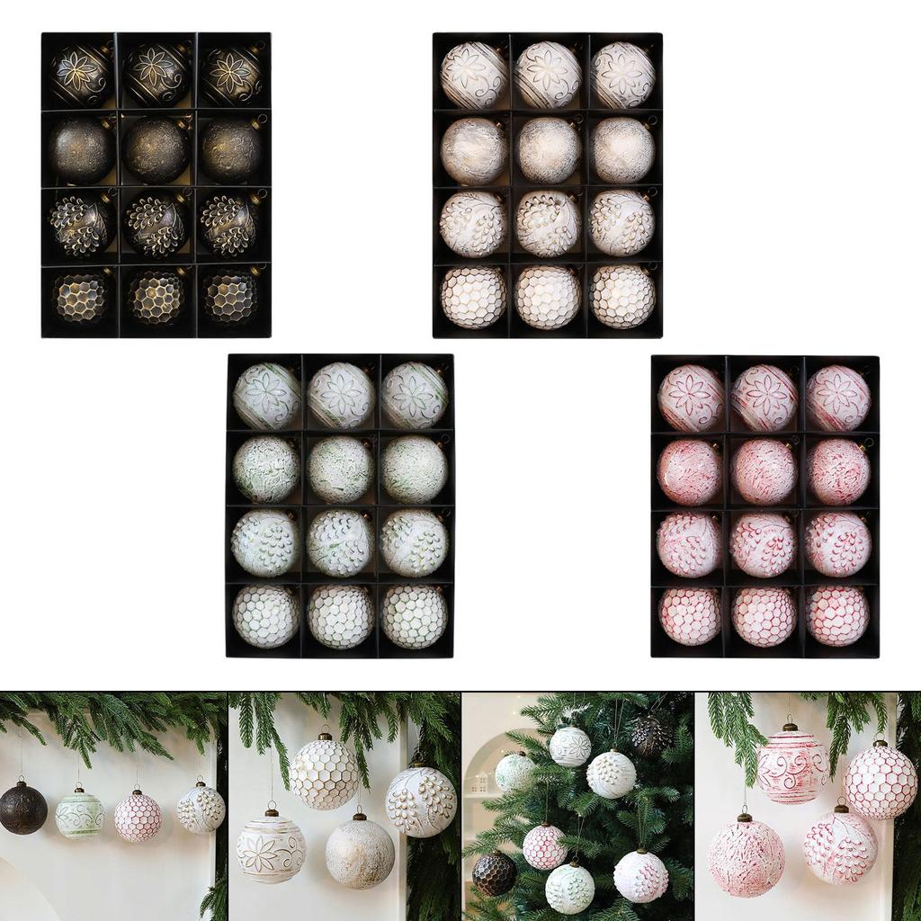 12 Pieces 3.15inch Christmas Hanging Balls Thoughtful Gift Multipurpose Traditional Lightweight for Home Party Vintage Design