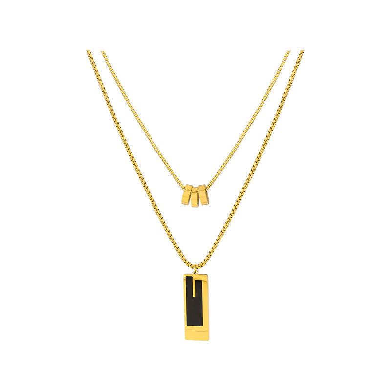 2024 Trendy Double Layer Titanium Steel Necklace: European & American Design for Autumn/Winter