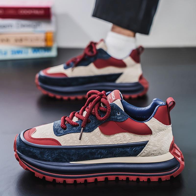 Chaussures de Papa Rétro Colorblock pour Homme: Baskets d'extérieur décontractées de printemps avec semelle épaisse pour gagner de la hauteur