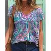 Summer Flower T-Shirts Floral 3D Print Women V-Neck Short Sleeve T Shirt Y2k Harajuku Oversized Tees Tops Female Street Clothing
