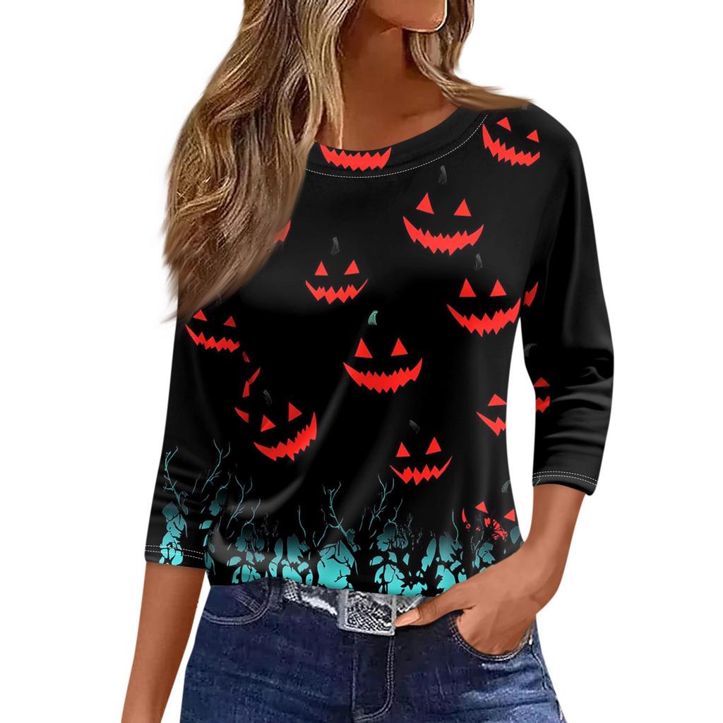 Women's T Shirt Tee Fashion Casual Round Neck 3/4 Sleeve Loose Printed T-Shirt Ladies Top