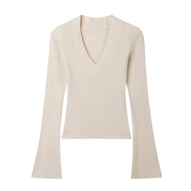 

Pure Desire Women s V-neck Long-sleeve Top for Autumn/Winter, Plus Velvet, Slimming, Stretchy, Figure-flattering Base Layer T-shirt M (90-102 lbs)