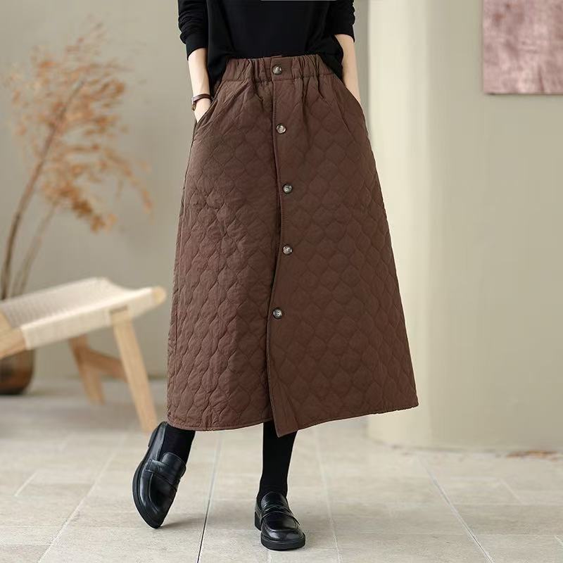 Cotton Padded plus size High waist vintage Spring autumn Winter casual loose long for woman skirts womens skirt