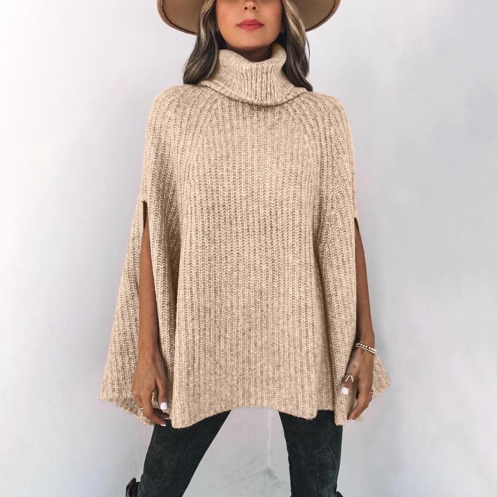 Women's Fashion Fall/winter Color Turtleneck Cape Loose Sweater