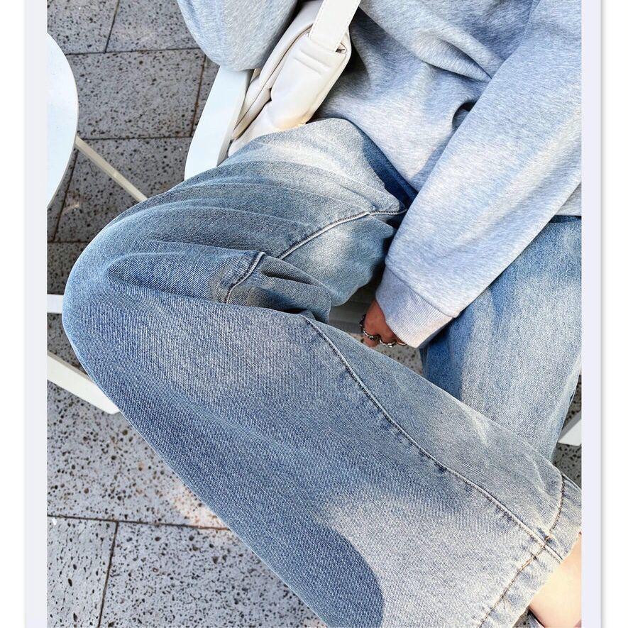 Exclusive Fleece-Lined Wide-Leg Women's Jeans - Autumn/Winter, Loose Fit, Slimming Solid Color