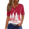 Women's T Shirt Christmas Print Button Short Sleeve Daily Weekend Fashion Basic V- Neck Regular Top