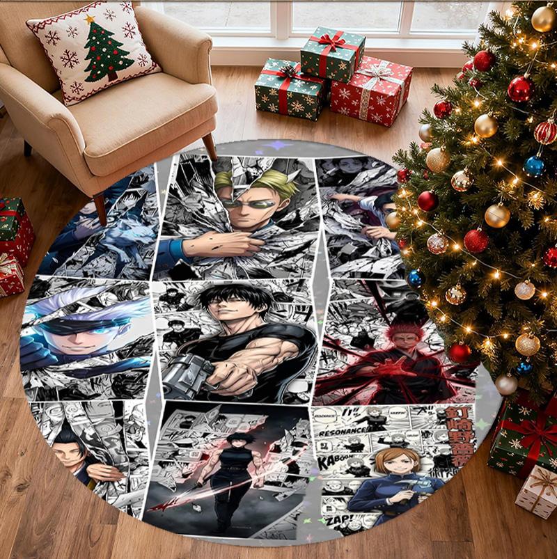 Jujutsu Kaisen Pattern Round Rug, Indoor/Outdoor Mat, for Picnic, Gameroom, Bedroom, Office, Living Room, Home Decor Carpet, Birthday Gift