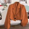Suit Jacket Women Short Coat Lapel Long Sleeve Single Button Cardigan Style Solid Color Loose Fit Casual Business Simple Blazer