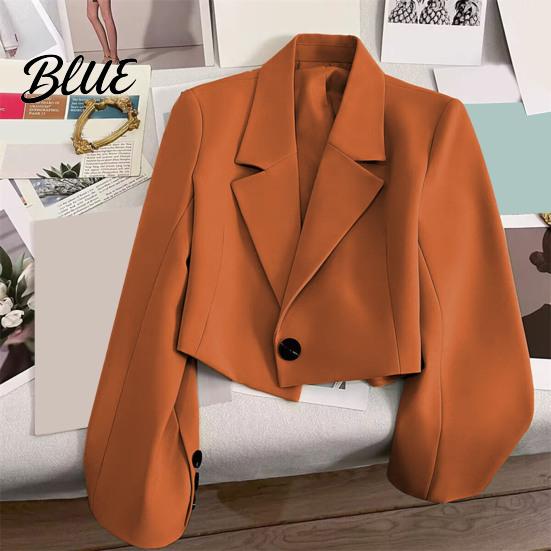 Suit Jacket Women Short Coat Lapel Long Sleeve Single Button Cardigan Style Solid Color Loose Fit Casual Business Simple Blazer