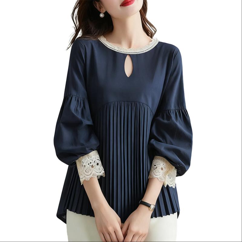 ZANZEA Women Casual Round Neck Lace Splice 3/4 Sleeve Blouse