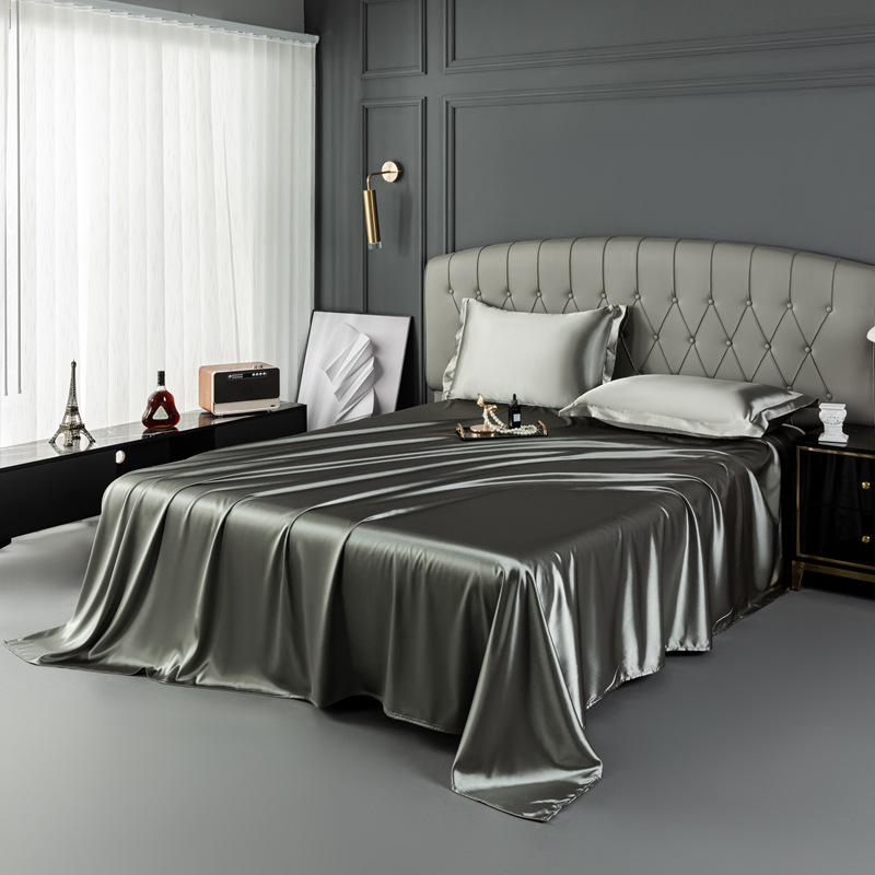 Luxury Natural Mulberry Silk Double Bed Sheet Set Stain High-End King Size Bedsheet Sets Home Solid Color Soft Smooth Bed Cover