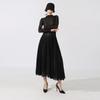 Hollow Out Mesh Maxi Dress High Collar Slim Fit Long Sleeve Robe High Waist Pleated Party Dresses New Lady Fashion Clothing