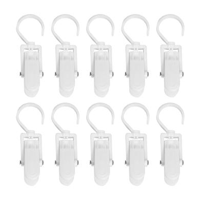 10pcs Clothes Hook Clips Multi Purpose Strong Load Bearing Rotatable Plastic Hat Hanging Clips for Socks Curtains White