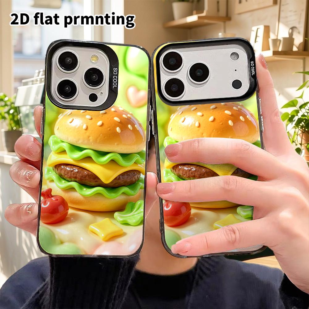 Phone case: 2D flat design, suitable for iPhone 18 17 16 15 14 13 Pro protective case, clay hamburger, perfect Christmas and Halloween holiday gift