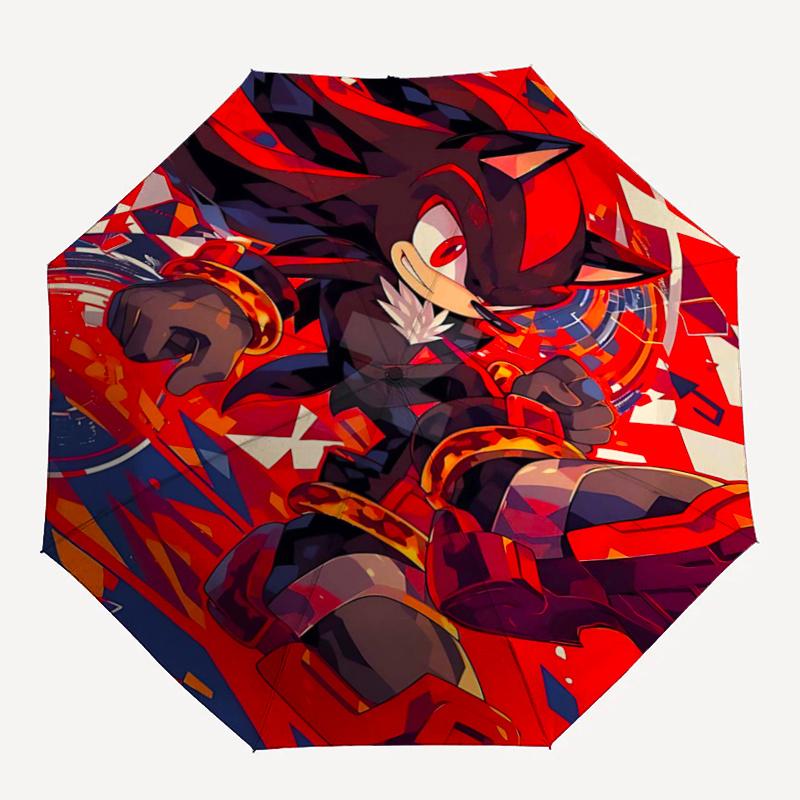 1pc Shadow the Hedgehog Automatic Open/CloseUmbrella-CuteUmbrella with Cute Design, Portable 3-Fold Compact Umbrella for Men & Women, Valentine's Day