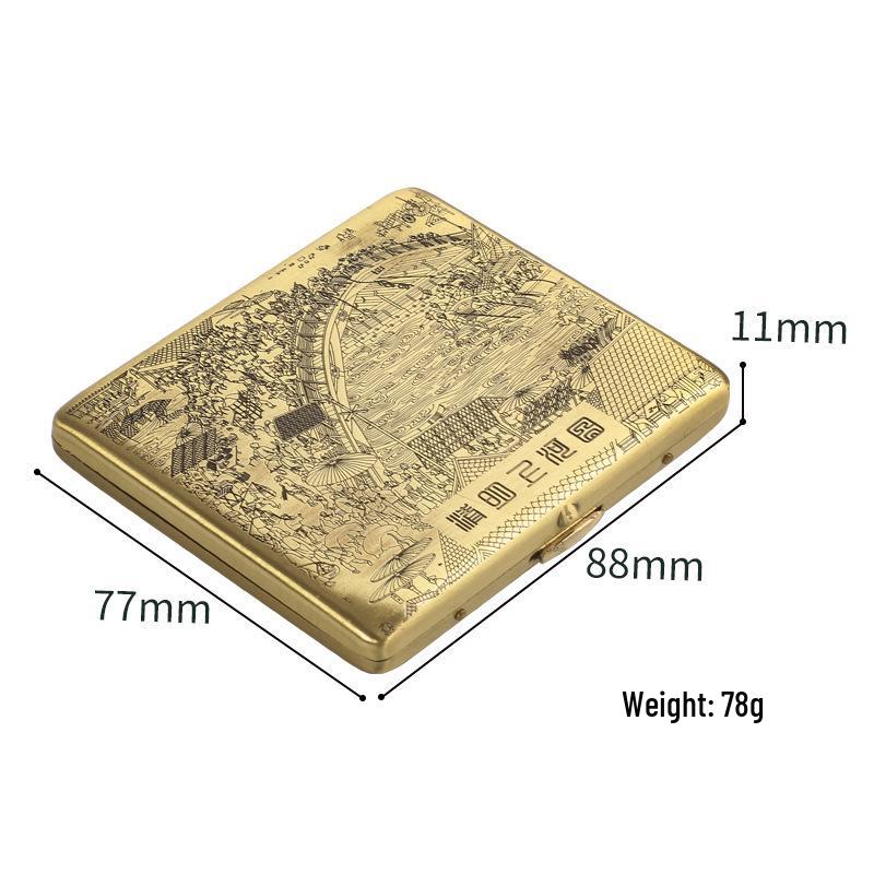 Double Gun Qingming Shanghe Tu 20-Capacity Cigarette Case - Personalized, Portable, Moisture-Proof Men's Gift Box