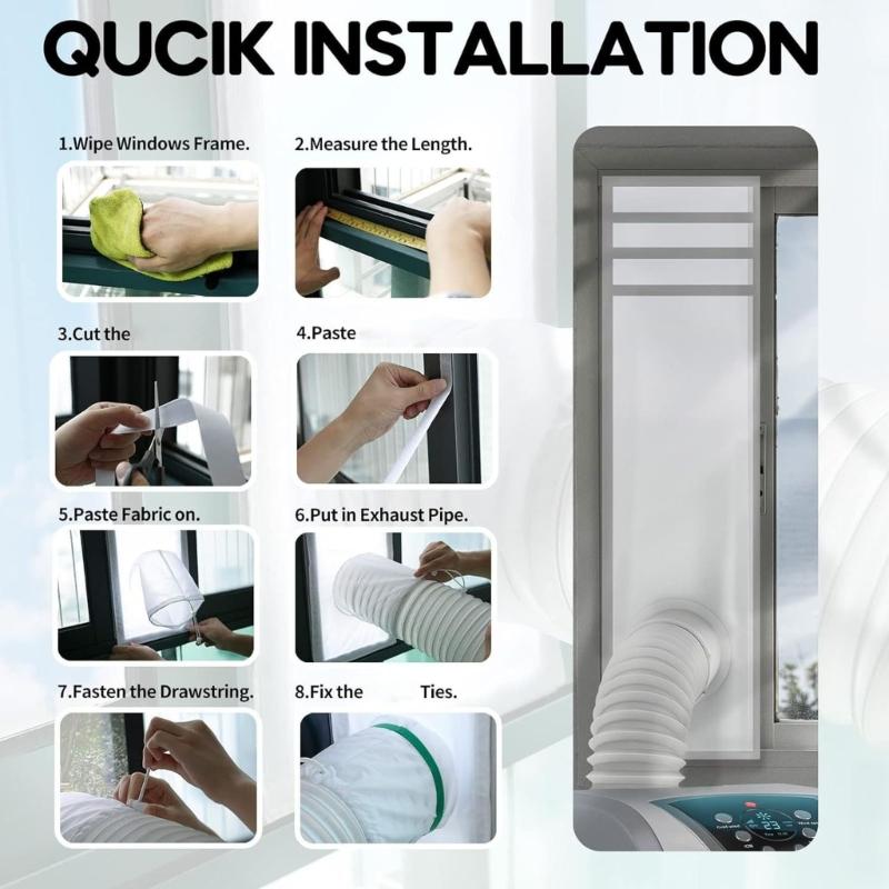 Portable Air Conditioning Exhaust Hose Cover and Window Seal Set Adjustable Length Hose Insulation Sleeve for Window