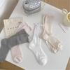 Elegant Hollow Out Breathable Mesh Middle Calf Socks Seamless Cotton Solid Color Ruffle Turn Cuff Crew Socks for Women