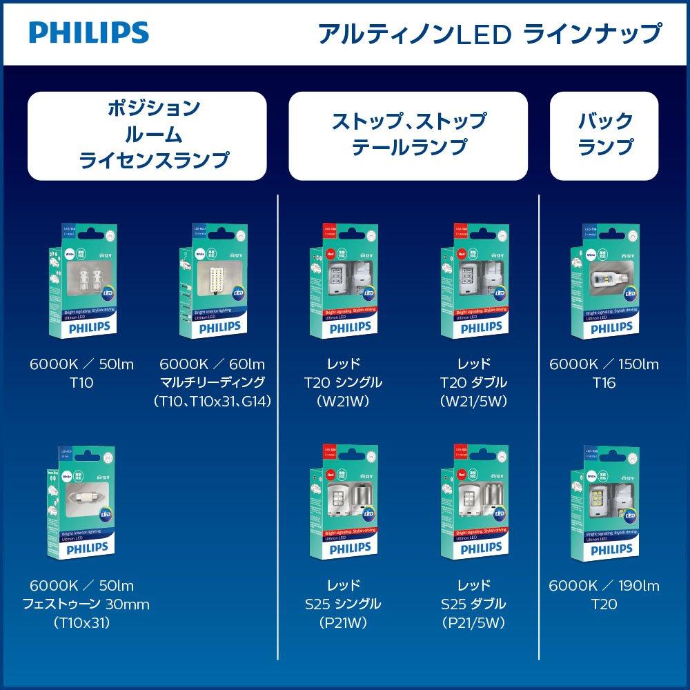 Philips Ultinon LED Rücklicht S25 Doppel 12V Autolampen Fahrzeuginspektionskonforme Lampen, (P21 / 5W) 2.7W, Rot, 2er-Pack, & Lichter, 11499ULRX2,