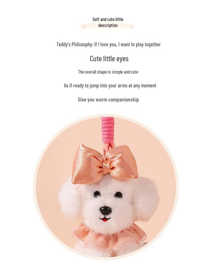 Adorable Princess Teddy Dog Pendant with Bow Tie - Plush Keychain Doll