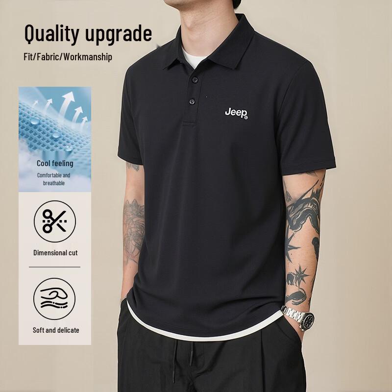 JEEP Men s Summer Anti-Wrinkle Breathable Polo Shirt L