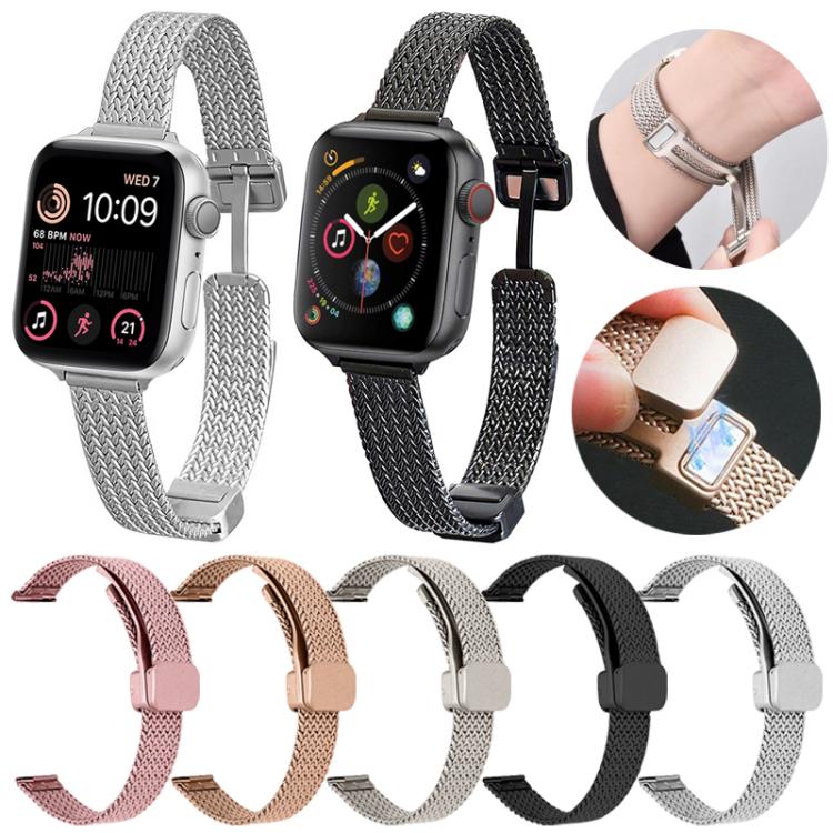 Wheat Ear Magnetic Buckle Stainless Steel Watch Band For Apple Watch 42/44/45/46/49mm, Adjustable Metal Business Replacement Wrist Strap