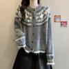 2026 Womens Oversized Knit Cardigan Long Sleeve Crew Neck Warm Thick Fair Isle Sweater Winter