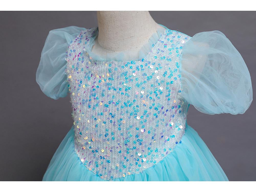 Dziecięca Sukienka Formalna z Cekinami i Bufiastymi Rękawami z Tęczową Tiulową Spódnicą - Idealna na Urodziny lub Występy