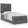 Cadre de lit avec matelas - 90x190 cm - Tissu gris foncé - Rangement sous le lit - Mécanisme hydraulique