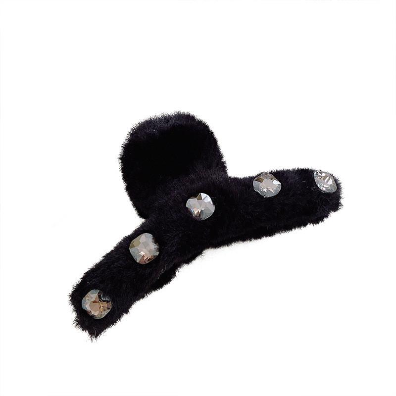 Chic Korean Style Soft Plush Hair Claw Clip With Sparkling Rhinestones For Women