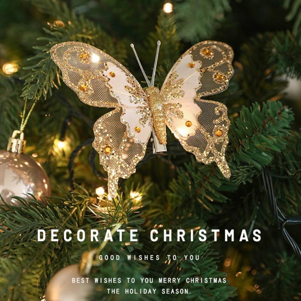 3/6/10Pcs Plastic DIY Artificial Butterfly Decoration Pendant Christmas Tree Ornament