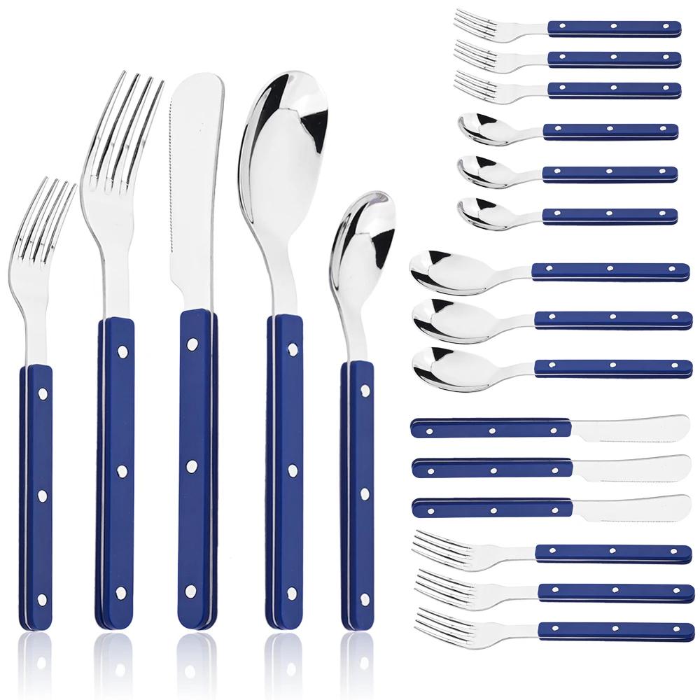 20Pcs ABS Handle Rivets Decoration Cutlery Set Stainless Steels Dinner Set Knife Fork Spoon Western Flatware Kitchen Dinnerware