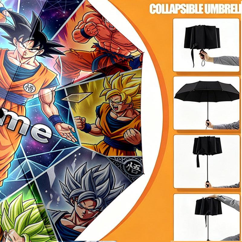 Custom Name Personalized Dragon Ball Z Print Umbrella, Auto Open Close, 8‑Rib Sturdy Frame, Commute Camping Hiking Use, Birthday Gift