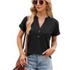 2025 Spring/Summer V-Neck Button Loose Short-Sleeve Solid Color T-shirt